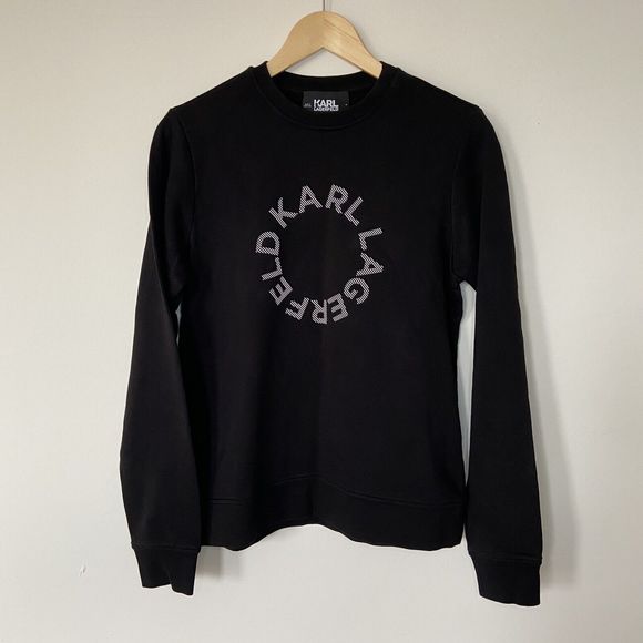 Karl Lagerfeld Paris Black Circle Logo Sweatshirt Jumper UK Size Medium Cotton - Picture 6 of 12